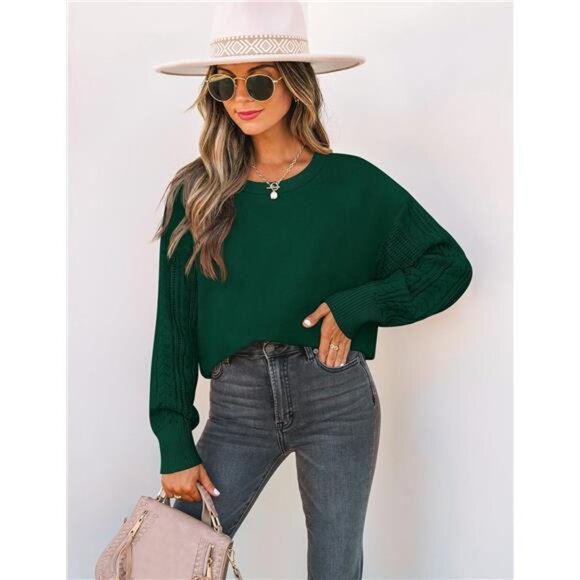 Women's 2025 Fall Long Sleeve Crew Neck Solid Color Cable Knit Chunky - Picture 4 of 7
